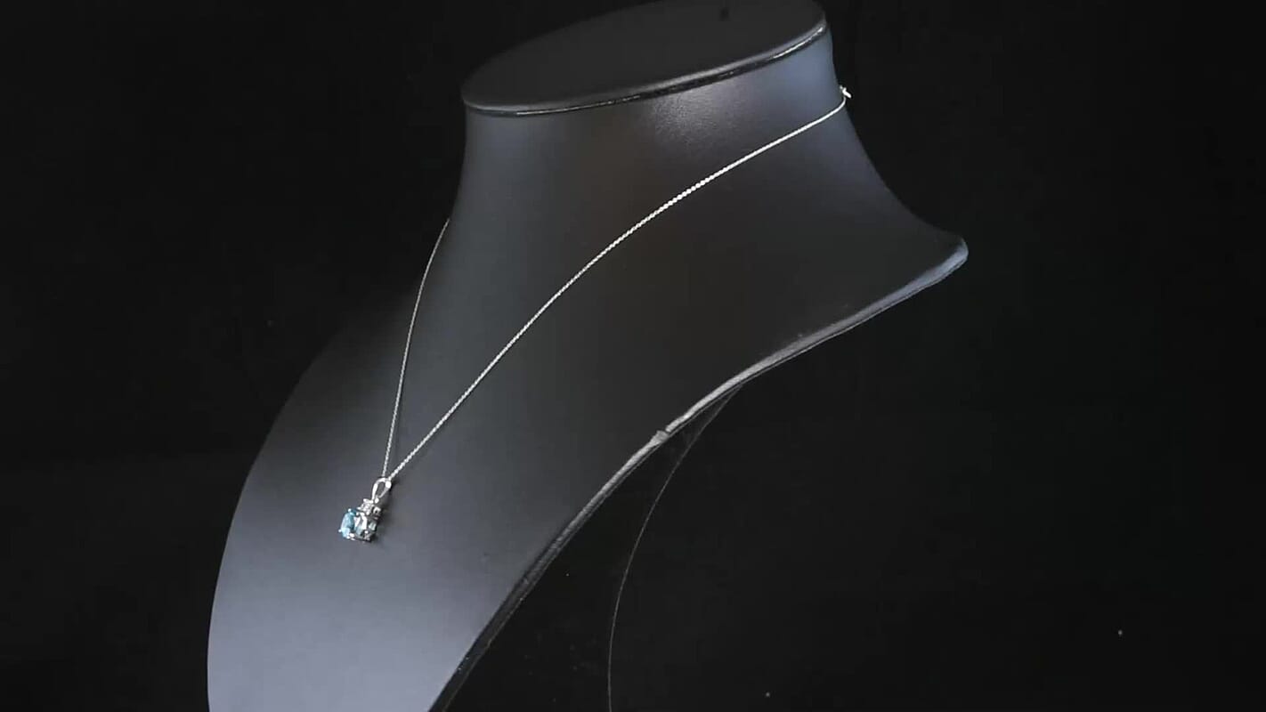 10K White Gold AAA Cambodian Blue Zircon, Luxuriant Lab Grown Diamond (G-H, SI) (0.50 cts) Pendant Necklace (20 Inches) 5.50 ctw