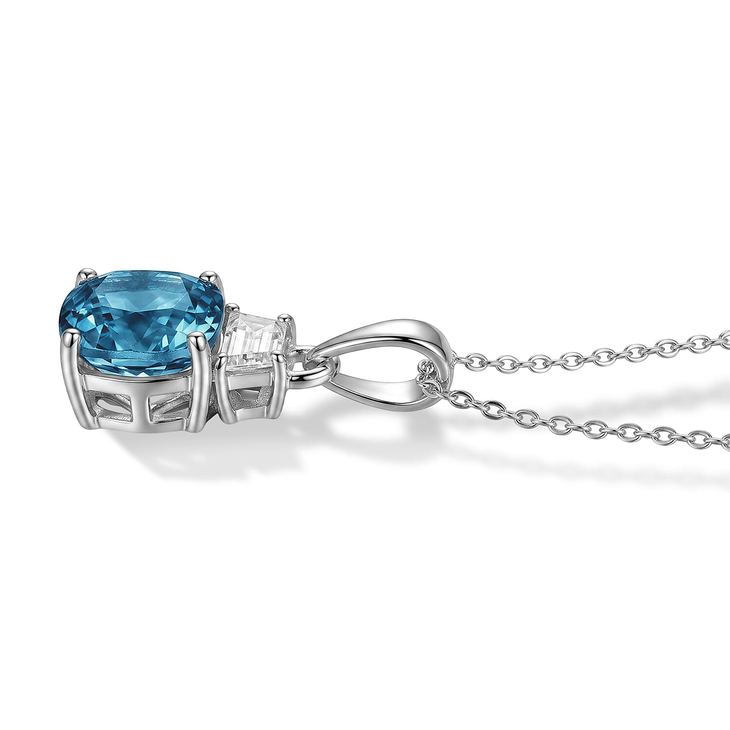 AAA Cambodian Blue Zircon and Luxuriant Lab Grown Diamond G-H SI 5.50 ctw Blue Fire Grand Radiance Pendant Necklace in 10K White Gold (20 Inches)