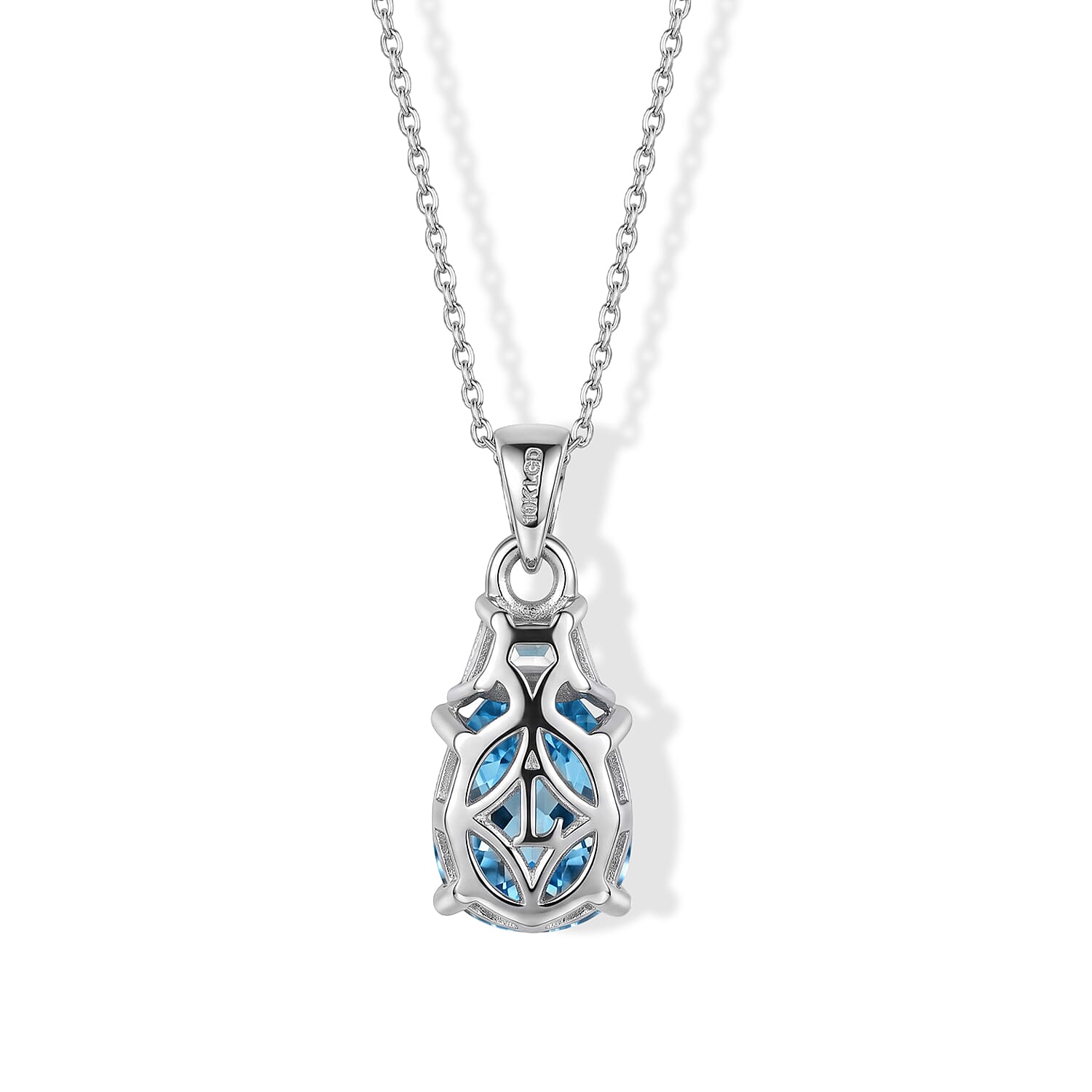 AAA Cambodian Blue Zircon and Luxuriant Lab Grown Diamond G-H SI 5.50 ctw Blue Fire Grand Radiance Pendant Necklace in 10K White Gold (20 Inches)