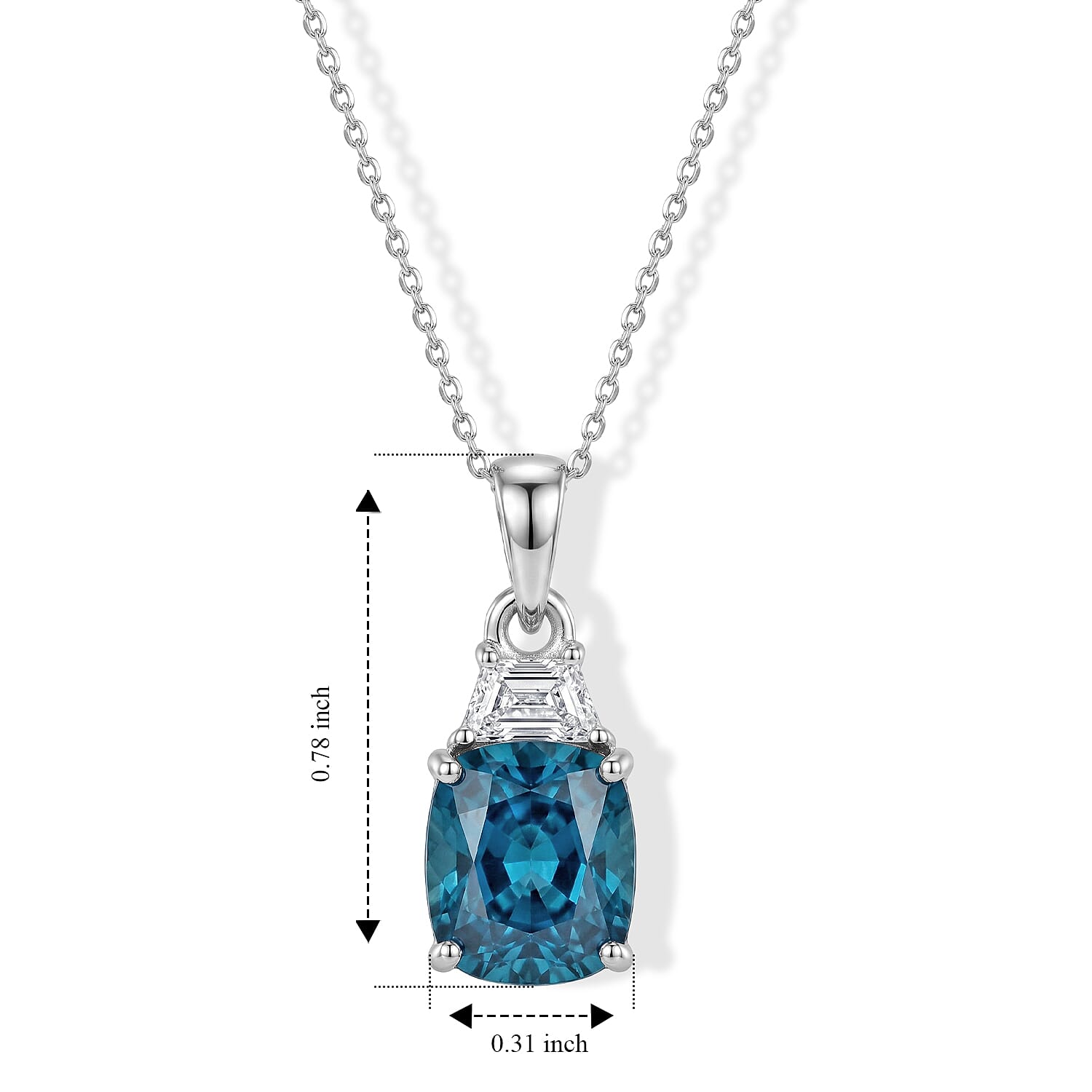 AAA Cambodian Blue Zircon and Luxuriant Lab Grown Diamond G-H SI 5.50 ctw Blue Fire Grand Radiance Pendant Necklace in 10K White Gold (20 Inches)