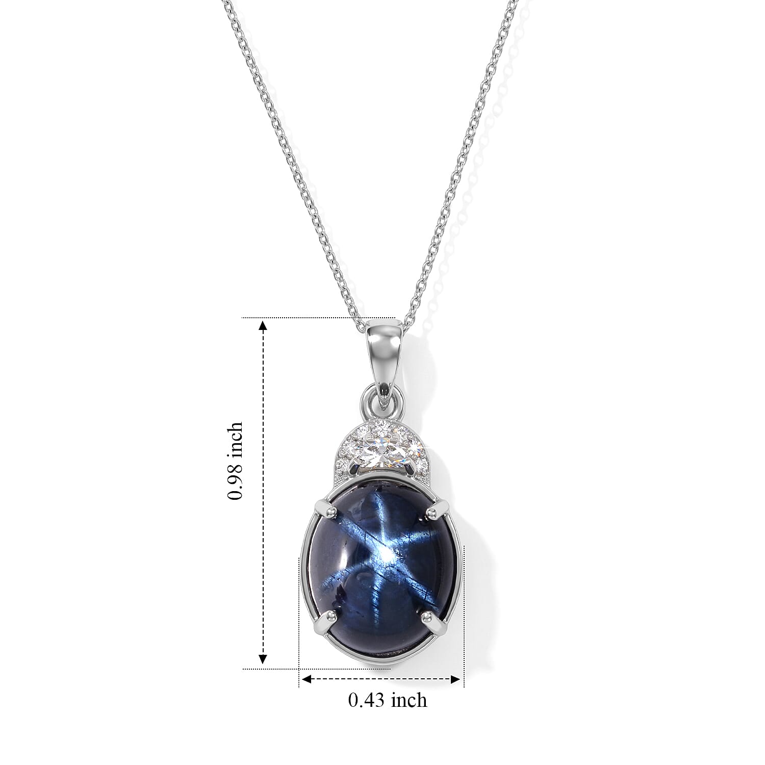 AAA Blue Star Sapphire (DF) and Luxuriant Lab Grown Diamond E-F VS 9.15 ctw The Celestial Treasure Pendant Necklace in 10K Yellow Gold 20 Inches