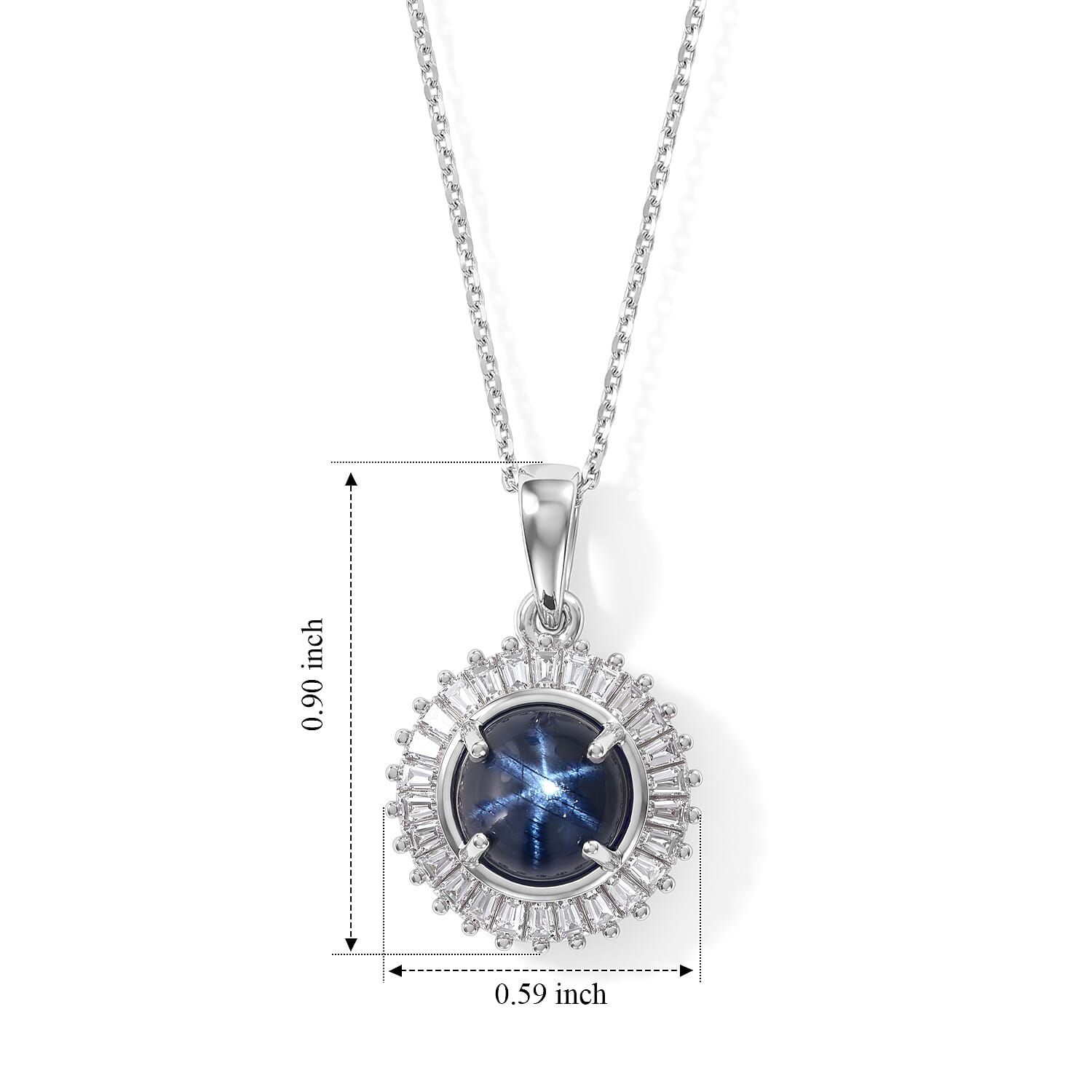 D'Joy Premium Blue Star Sapphire (DF) and Moissanite 5.10 ctw The Celestial Radiance Pendant Necklace in Rhodium Over Sterling Silver 20 Inches