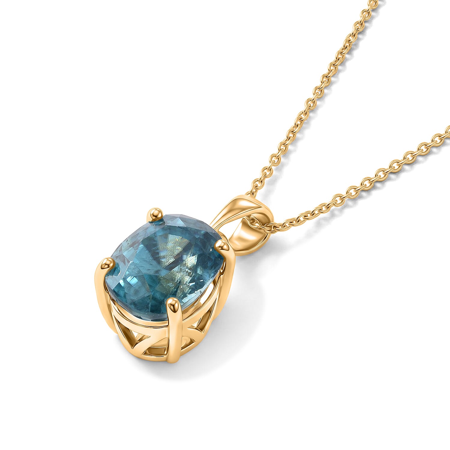 Luxoro AAAA Cambodian Blue Zircon 4.50 ctw Blue Fire Azure Majesty Pendant Necklace in 10K Yellow Gold 20 Inches