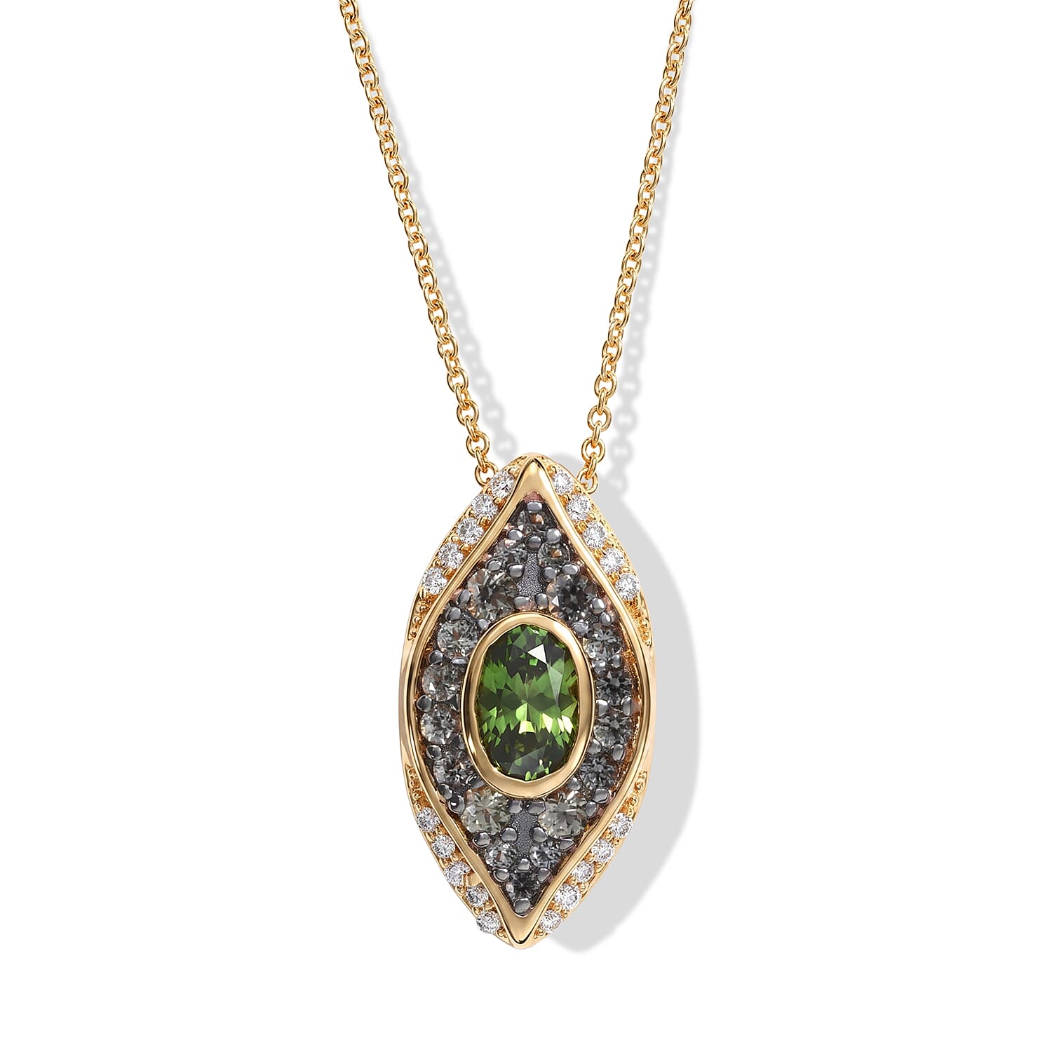 D'Joy Premium Green Sapphire and Moissanite 1.15 ctw Pendant Necklace in 18K Vermeil Yellow Gold Over Sterling Silver 20 Inches