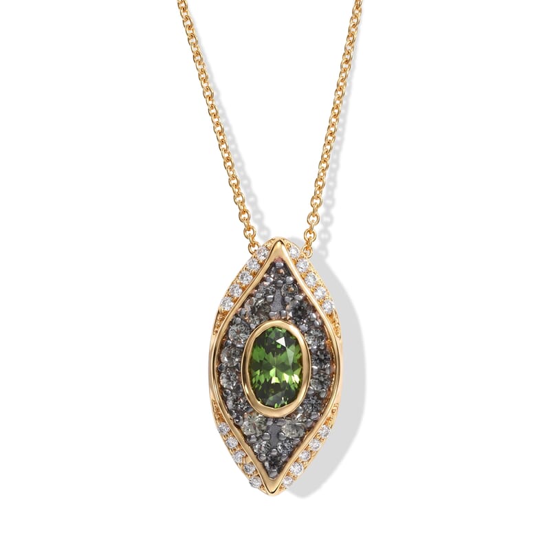 D'Joy Premium Green Sapphire and Moissanite 1.15 ctw Pendant Necklace in 18K Vermeil Yellow Gold Over Sterling Silver 20 Inches