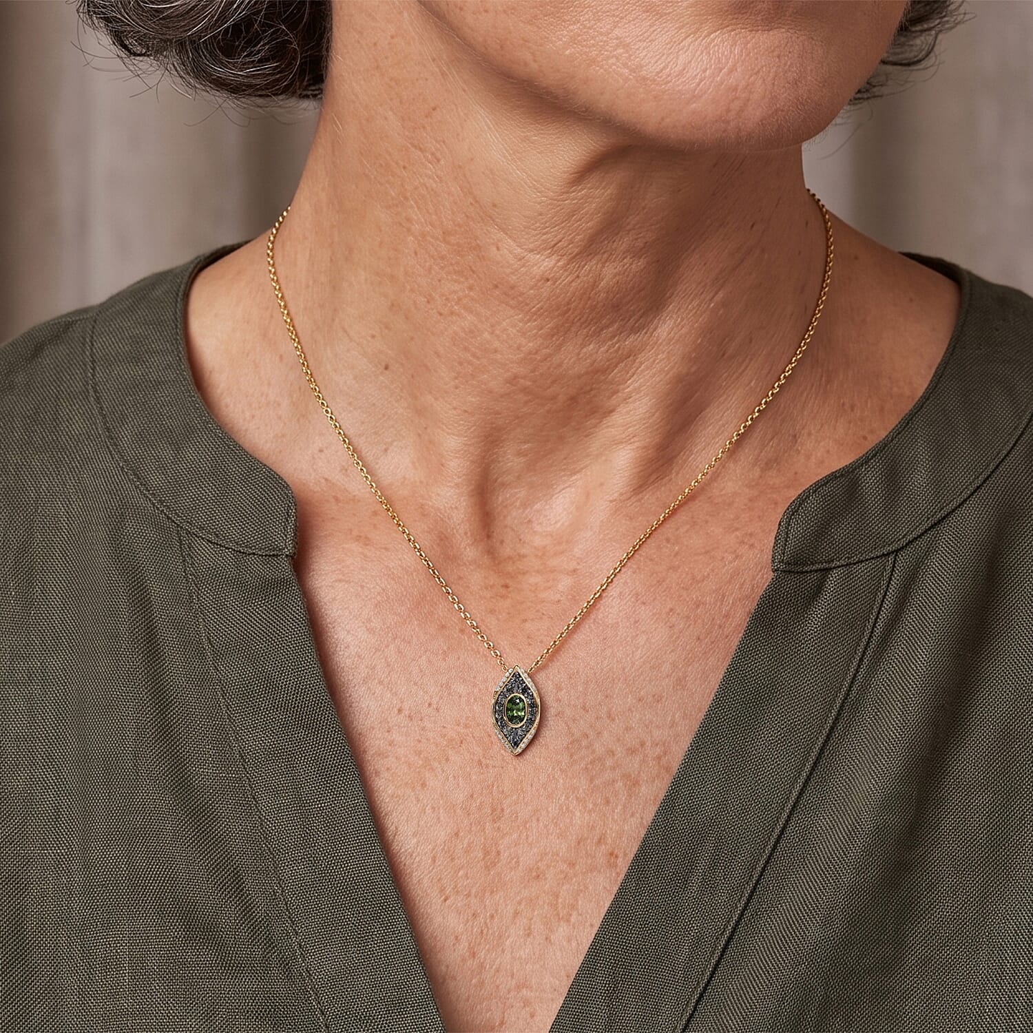 D'Joy Premium Green Sapphire and Moissanite 1.15 ctw Pendant Necklace in 18K Vermeil Yellow Gold Over Sterling Silver 20 Inches
