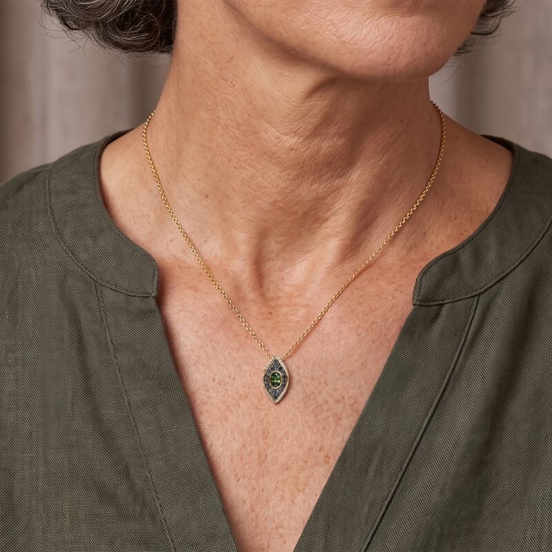 D'Joy Premium Green Sapphire and Moissanite 1.15 ctw Pendant Necklace in 18K Vermeil Yellow Gold Over Sterling Silver 20 Inches