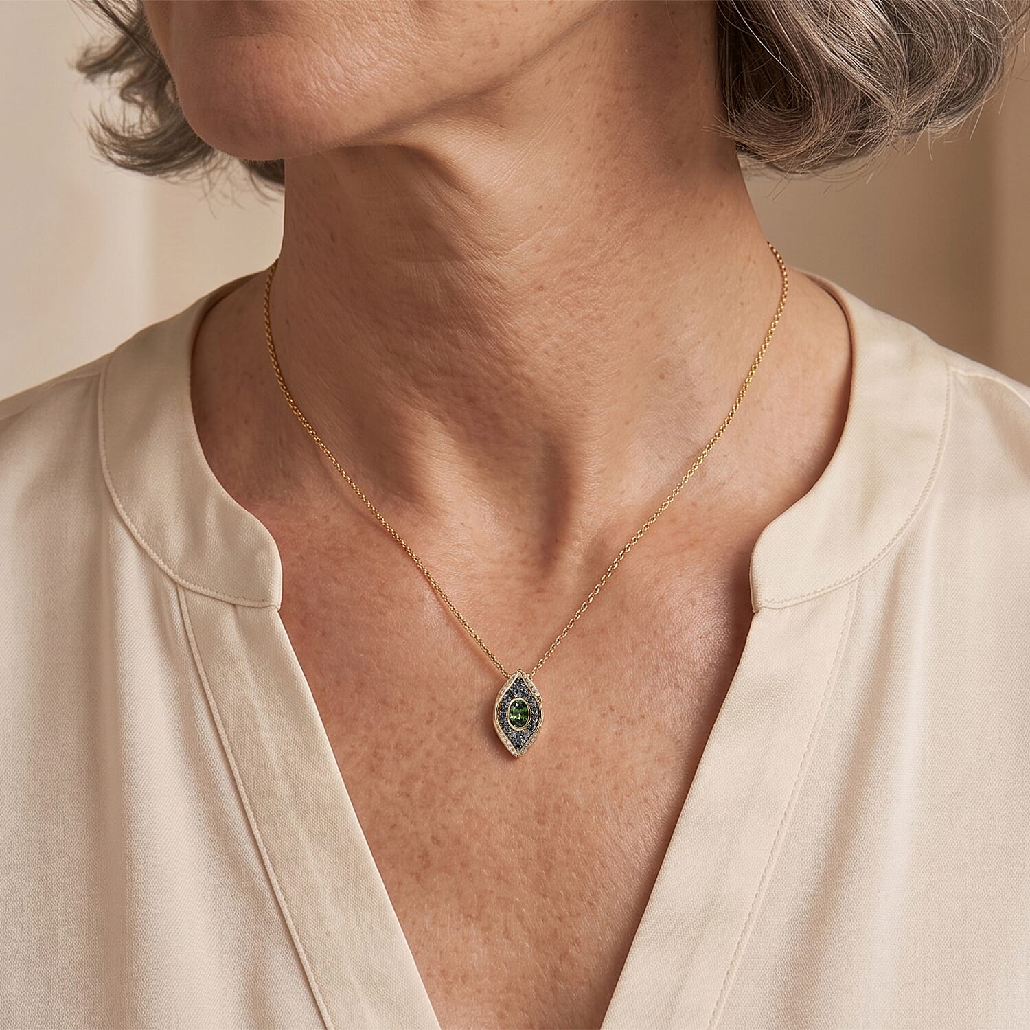 D'Joy Premium Green Sapphire and Moissanite 1.15 ctw Pendant Necklace in 18K Vermeil Yellow Gold Over Sterling Silver 20 Inches