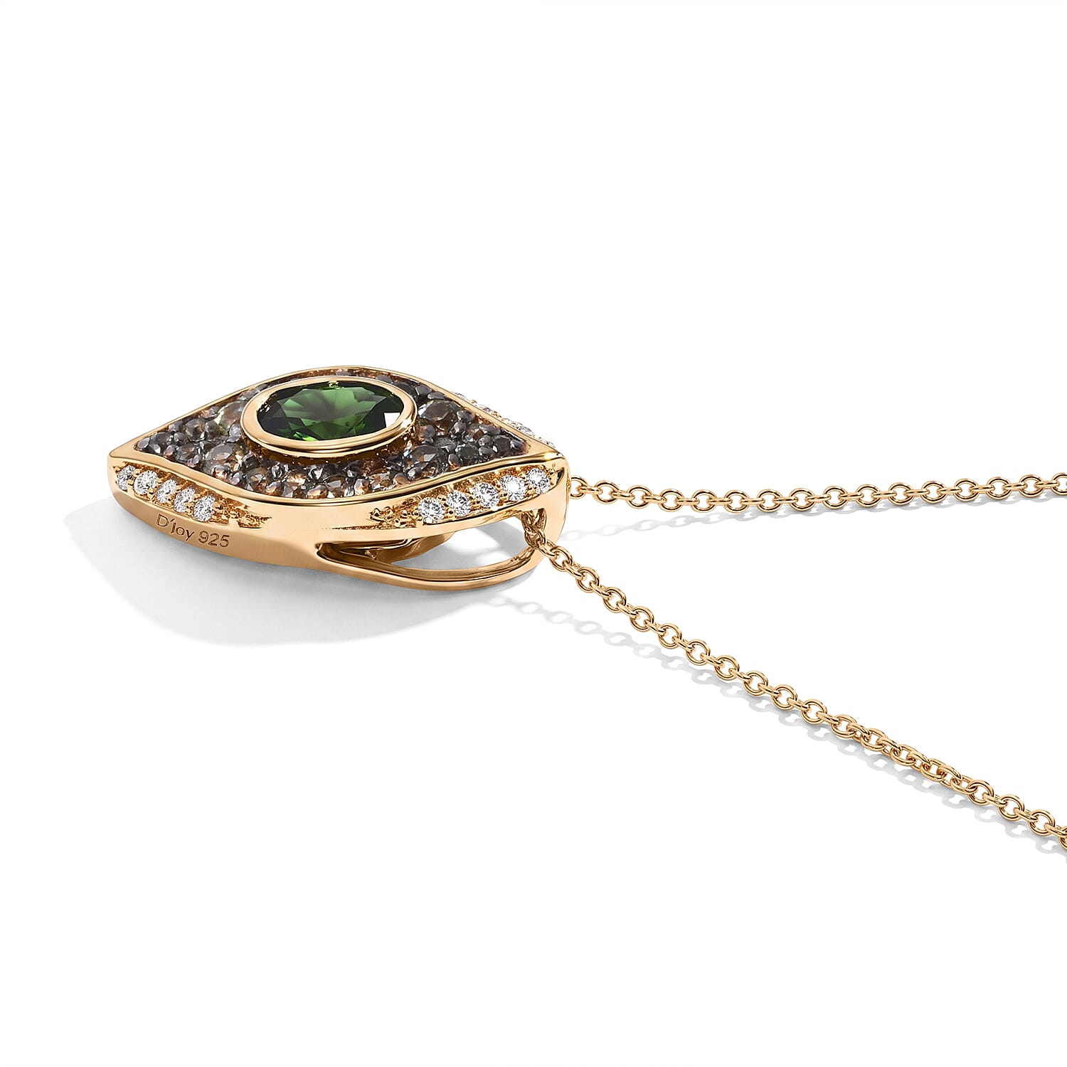 D'Joy Premium Green Sapphire and Moissanite 1.15 ctw Pendant Necklace in 18K Vermeil Yellow Gold Over Sterling Silver 20 Inches