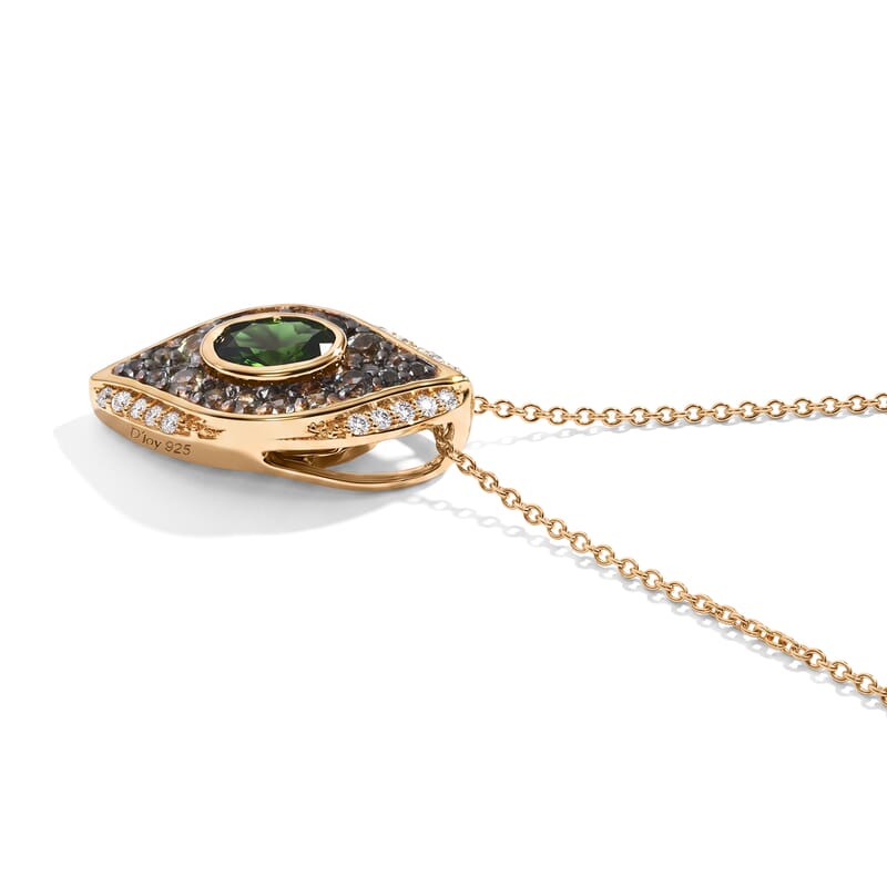 D'Joy Premium Green Sapphire and Moissanite 1.15 ctw Pendant Necklace in 18K Vermeil Yellow Gold Over Sterling Silver 20 Inches