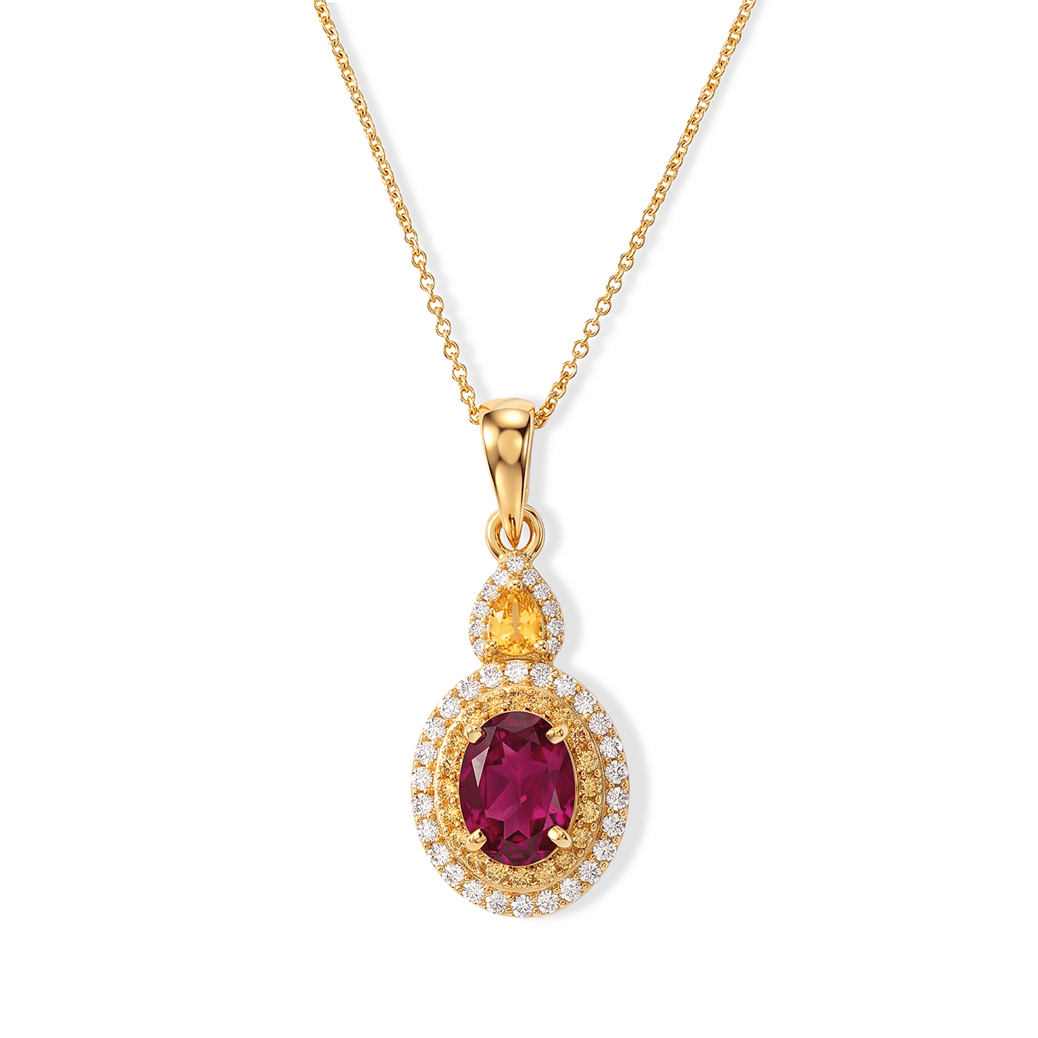 D''Joy AAA Radiant Ember Garnet, Multi Gemstone Pendant Necklace (20 Inches) in Rhodium Over Sterling Silver 2.50 ctw