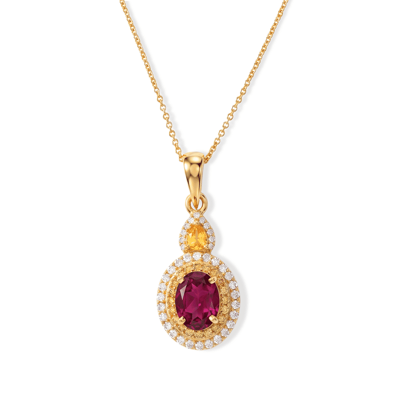 D'Joy AAA Radiant Ember Garnet and Multi Gemstone 2.50 ctw Pendant Necklace in Rhodium Over Sterling Silver 20 Inches