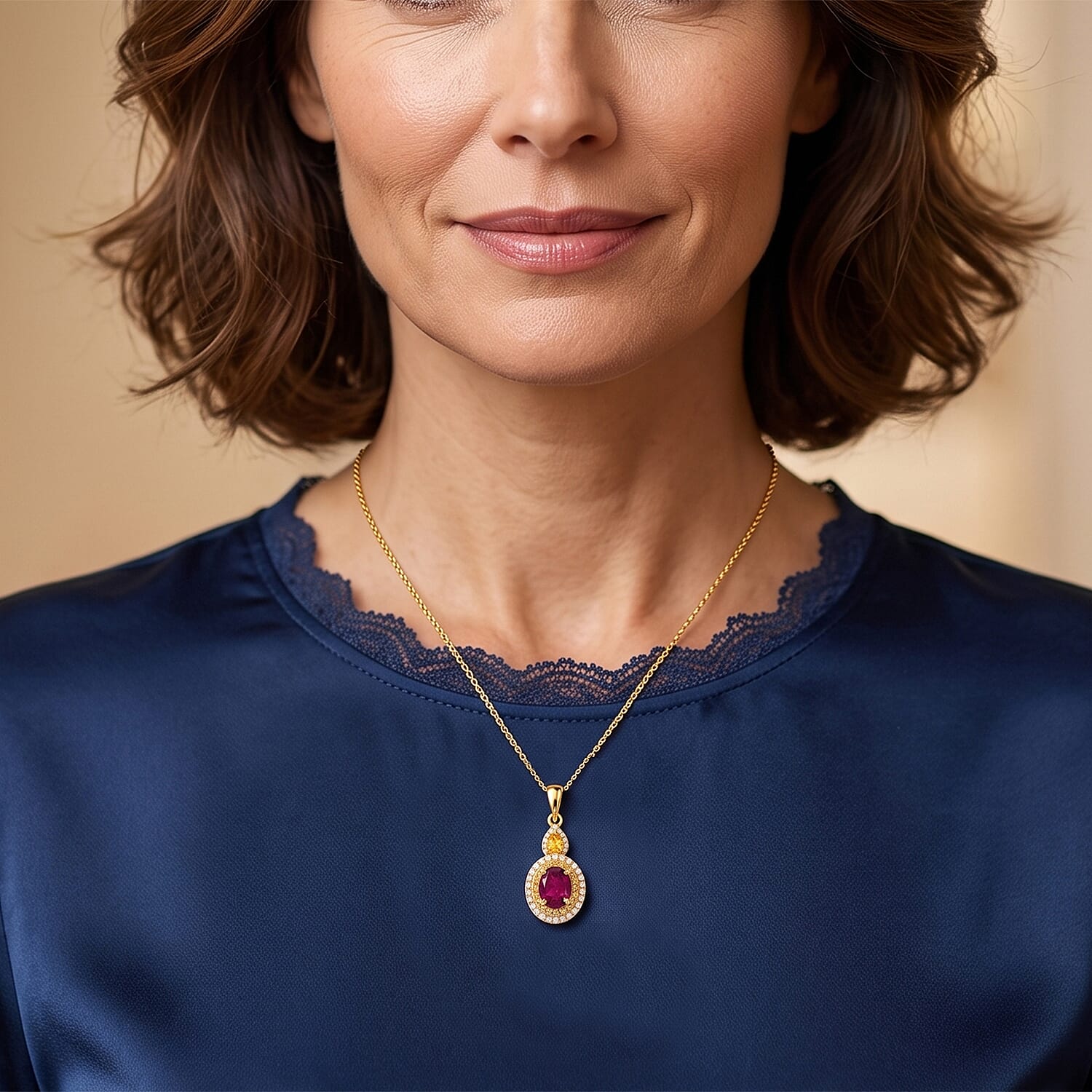 D'Joy AAA Radiant Ember Garnet and Multi Gemstone 2.50 ctw Pendant Necklace in Rhodium Over Sterling Silver 20 Inches