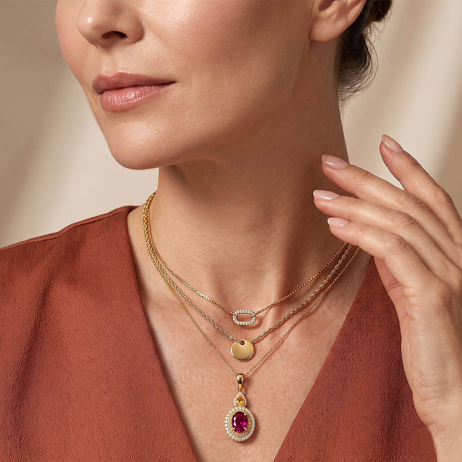 D'Joy AAA Radiant Ember Garnet and Multi Gemstone 2.50 ctw Pendant Necklace in Rhodium Over Sterling Silver 20 Inches