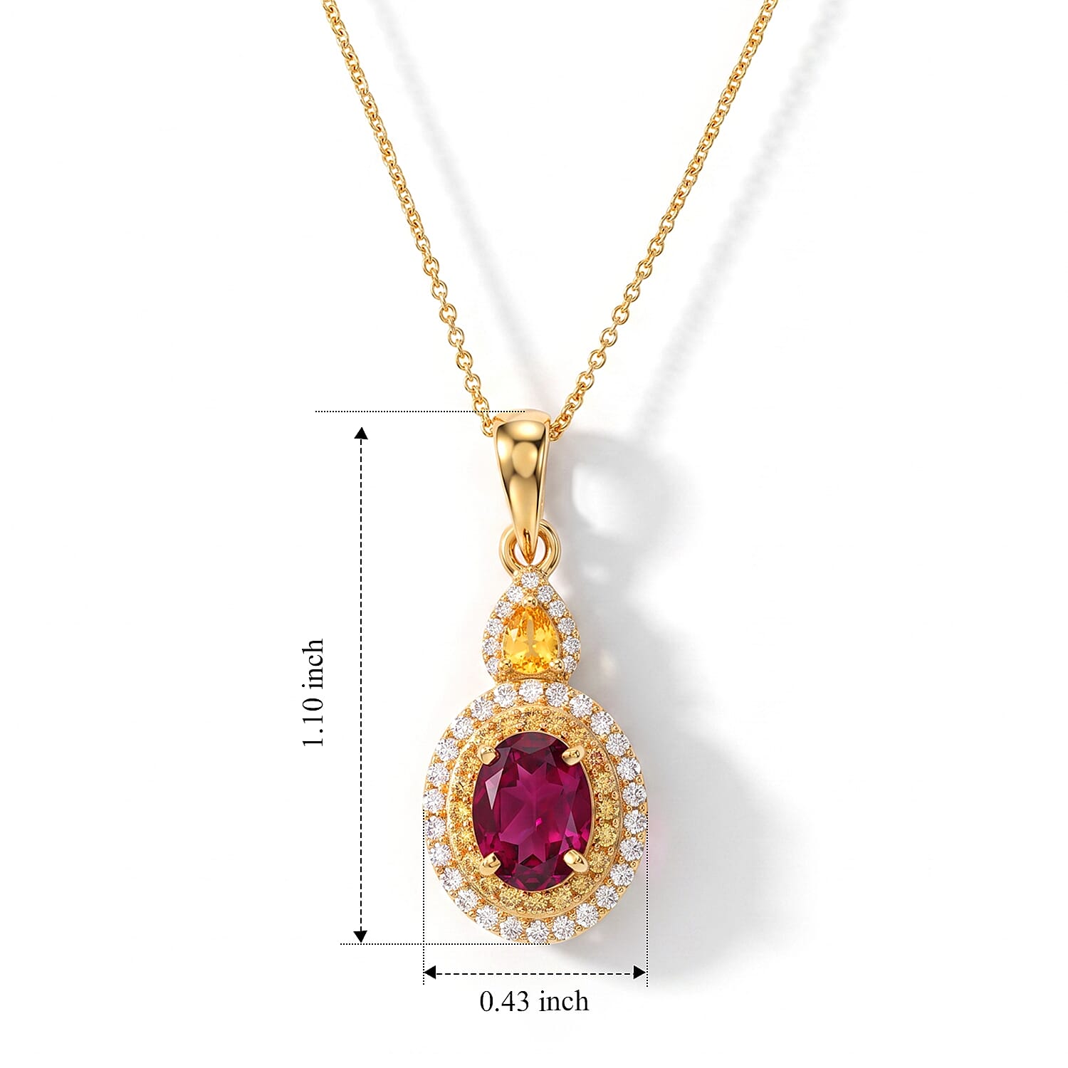 D'Joy AAA Radiant Ember Garnet and Multi Gemstone 2.50 ctw Pendant Necklace in Rhodium Over Sterling Silver 20 Inches