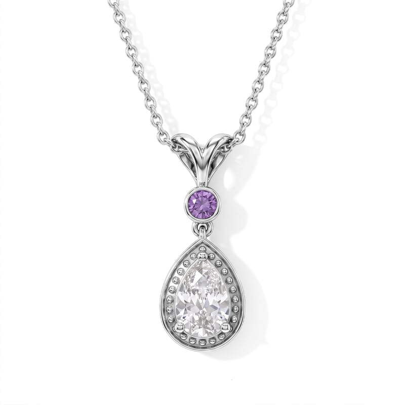 EverTrue Simulated White and Amethyst Color Diamond Pendant Necklace (20 Inches) in Stainless Steel