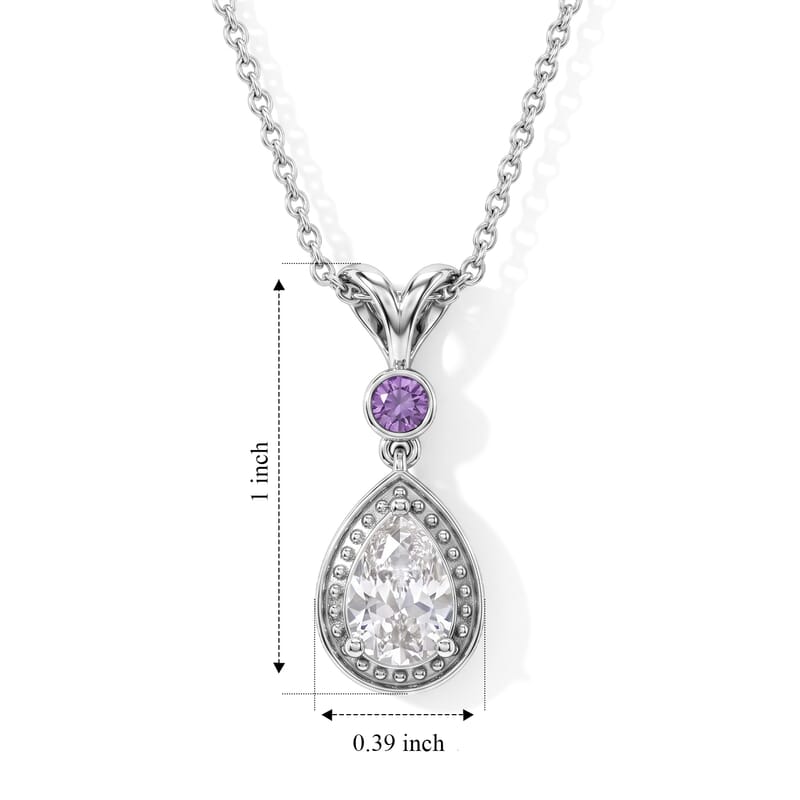 EverTrue Simulated White and Amethyst Color Diamond Pendant Necklace (20 Inches) in Stainless Steel