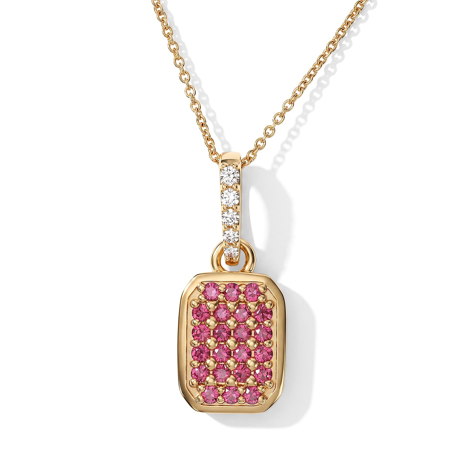 D'Joy Premium Padparadscha Sapphire (BT) and White Zircon 0.60 ctw Royal Pavilion Pendant Necklace in 18K Vermeil Yellow Gold Over Sterling Silver 20 Inches