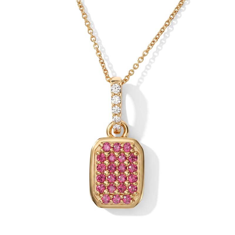 D'Joy Premium Padparadscha Sapphire (BT) and White Zircon 0.60 ctw Royal Pavilion Pendant Necklace in 18K Vermeil Yellow Gold Over Sterling Silver 20 Inches