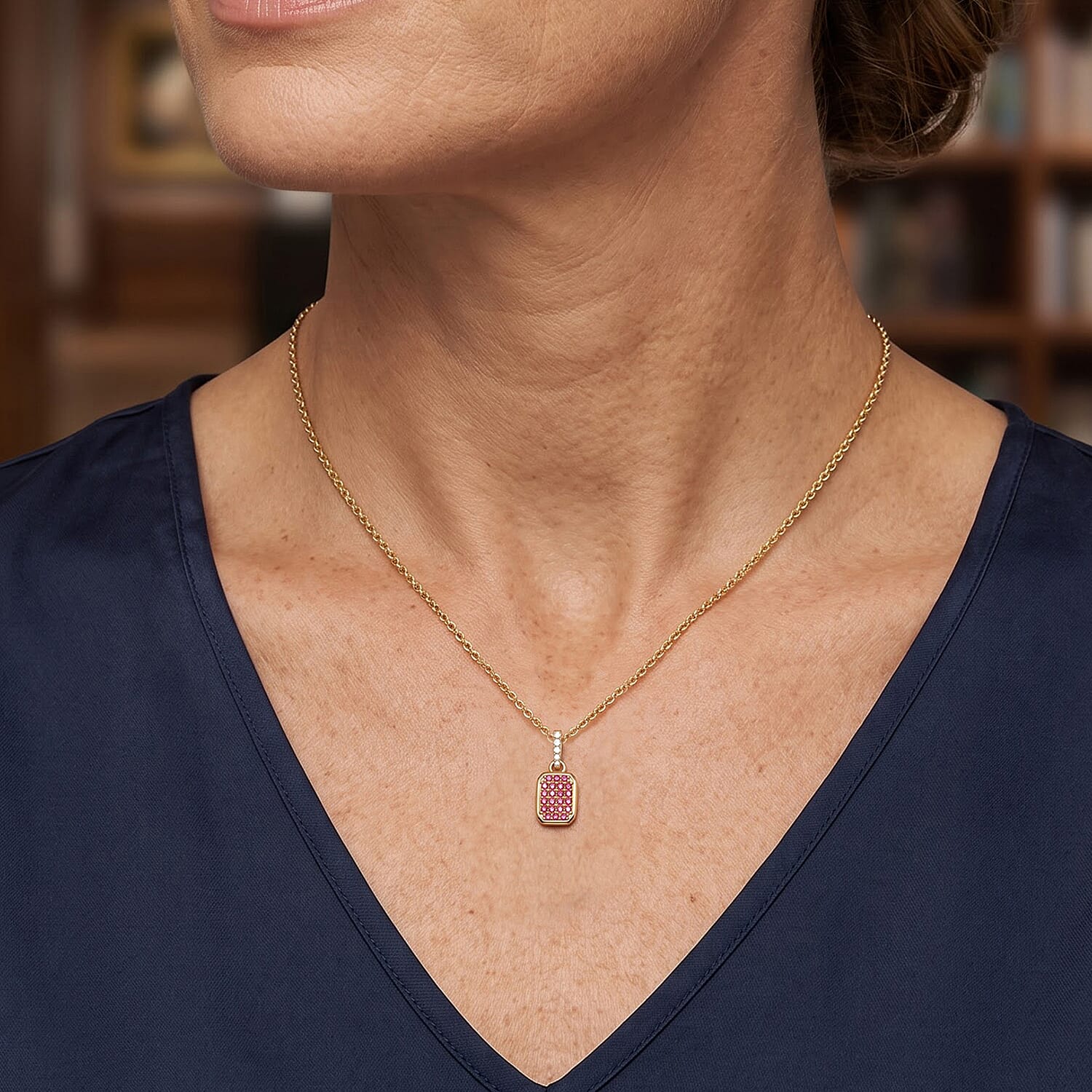 D'Joy Premium Padparadscha Sapphire (BT) and White Zircon 0.60 ctw Royal Pavilion Pendant Necklace in 18K Vermeil Yellow Gold Over Sterling Silver 20 Inches