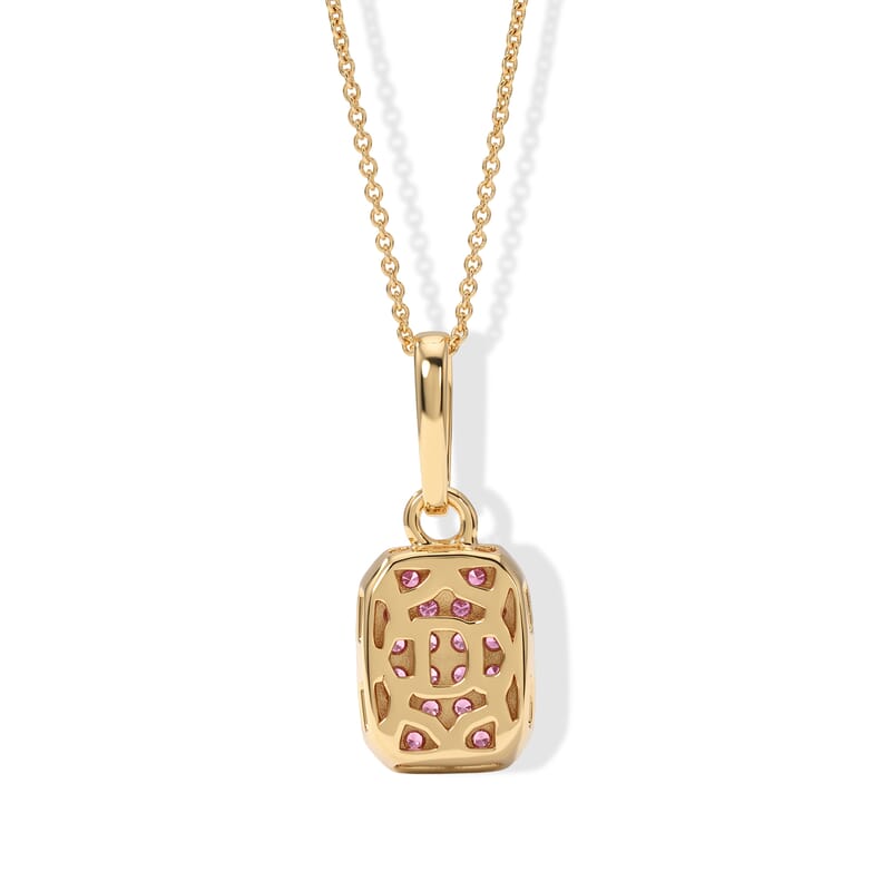 D'Joy Premium Padparadscha Sapphire (BT) and White Zircon 0.60 ctw Royal Pavilion Pendant Necklace in 18K Vermeil Yellow Gold Over Sterling Silver 20 Inches