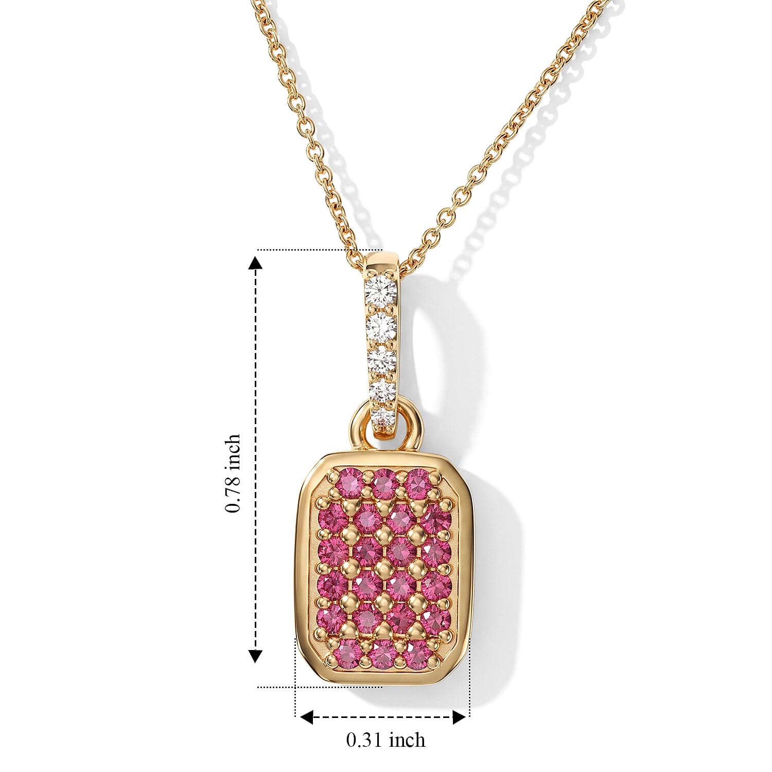 D'Joy Premium Padparadscha Sapphire (BT) and White Zircon 0.60 ctw Royal Pavilion Pendant Necklace in 18K Vermeil Yellow Gold Over Sterling Silver 20 Inches