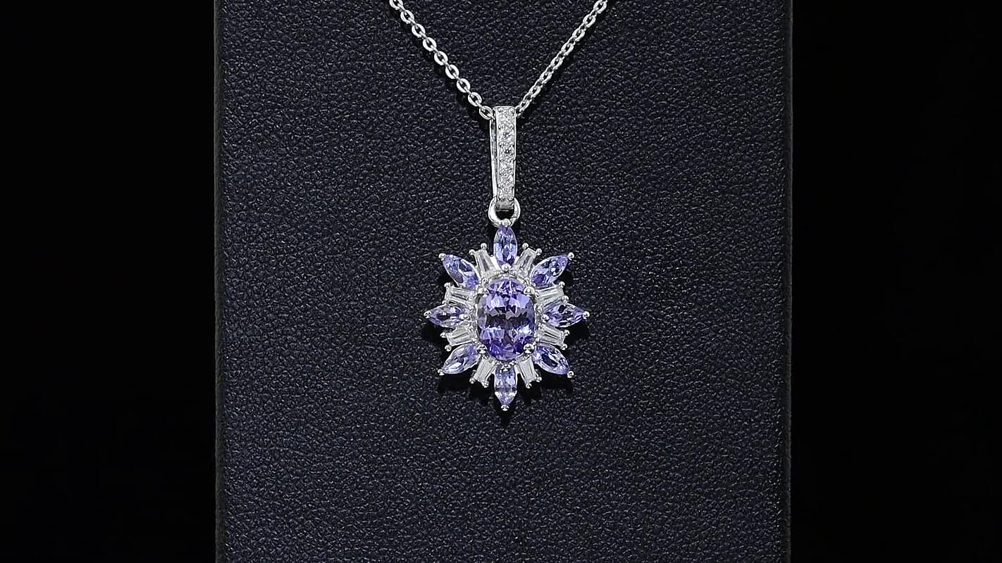 D''Joy Tanzanite and Moissanite 1.90 ctw Pendant Necklace in Rhodium Over Sterling Silver 20 Inches