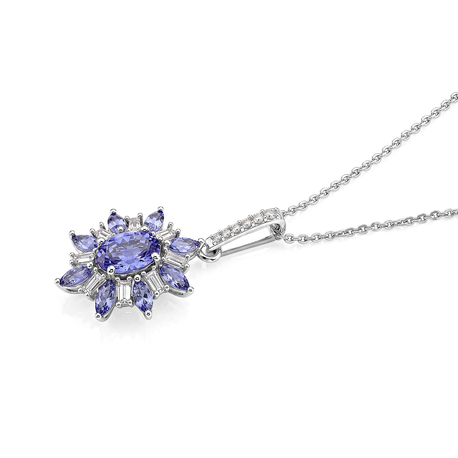 D'Joy Tanzanite and Moissanite 1.90 ctw Pendant Necklace in Rhodium Over Sterling Silver 20 Inches