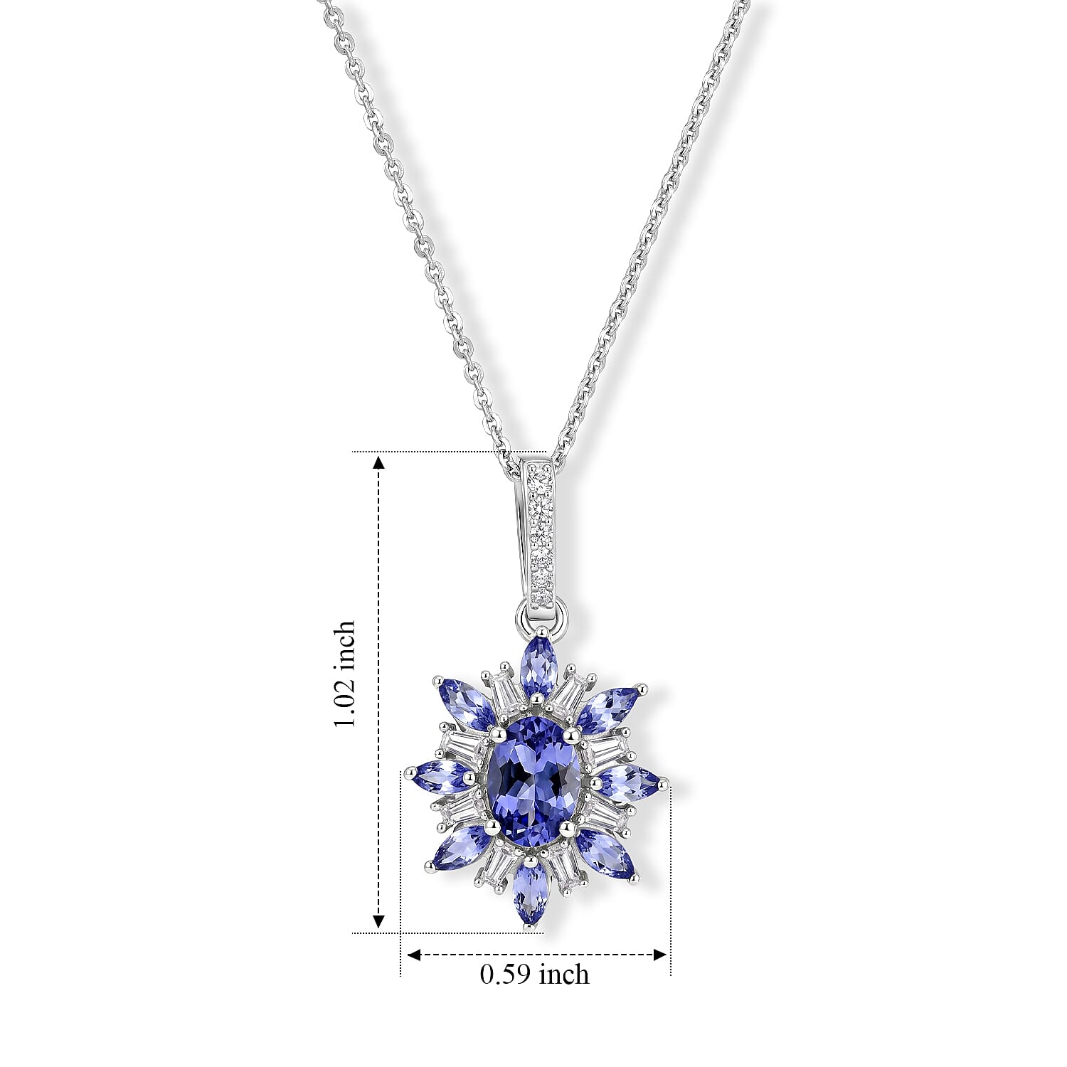 D'Joy Tanzanite and Moissanite 1.90 ctw Pendant Necklace in Rhodium Over Sterling Silver 20 Inches