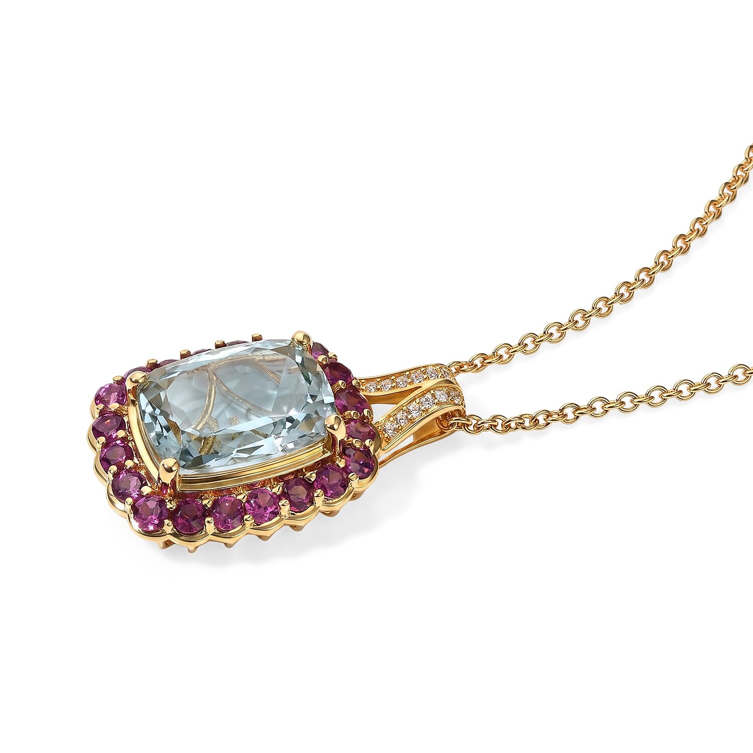 EverTrue Montezuma Prasiolite and Multi Gemstone 8.40 ctw Pendant in 18K YG Plated with ION Plated YG Stainless Steel Necklace (20 Inches)