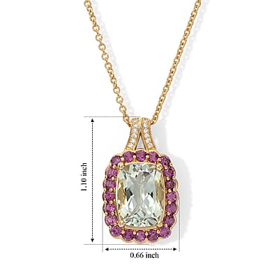 EverTrue Montezuma Prasiolite and Multi Gemstone 8.40 ctw Pendant in 18K YG Plated with ION Plated YG Stainless Steel Necklace (20 Inches)