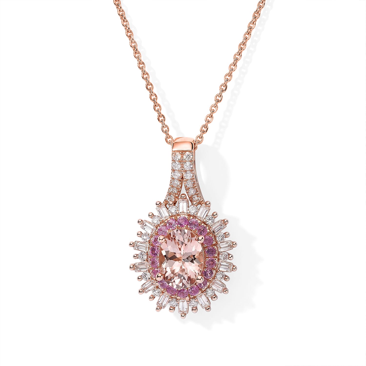 D'Joy Premium Marropino Morganite and Multi Gemstone 1.90 ctw Pendant Necklace in 18K Vermeil Rose Gold Over Sterling Silver 20 Inches