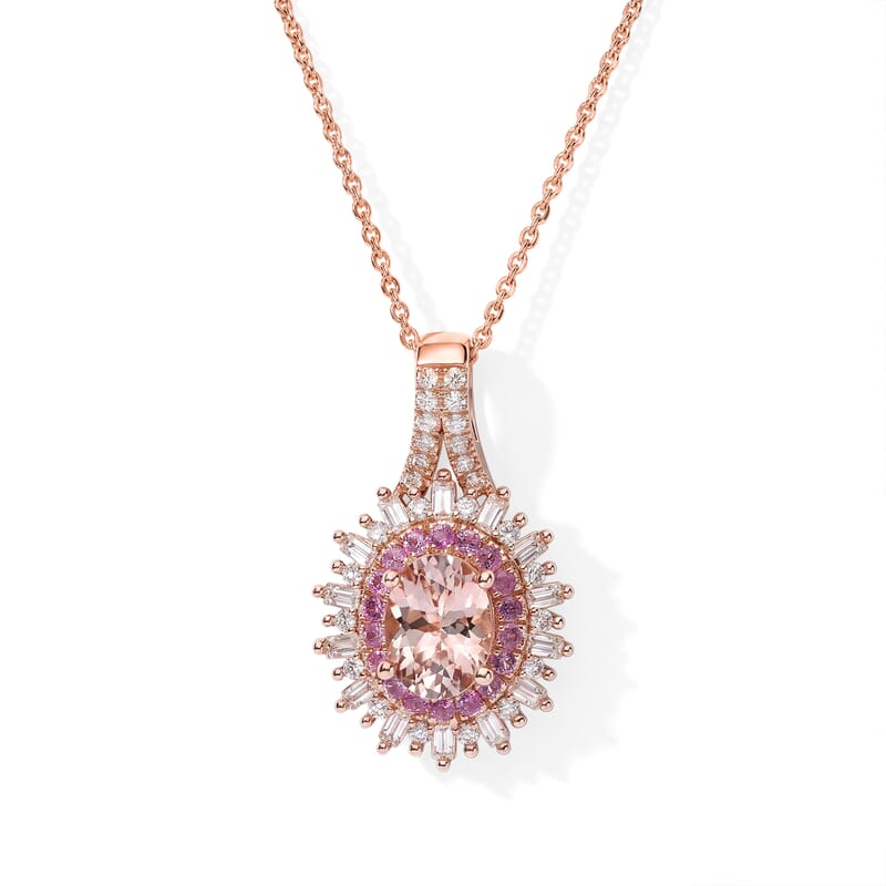 D'Joy Premium Marropino Morganite and Multi Gemstone 1.90 ctw Pendant Necklace in 18K Vermeil Rose Gold Over Sterling Silver 20 Inches