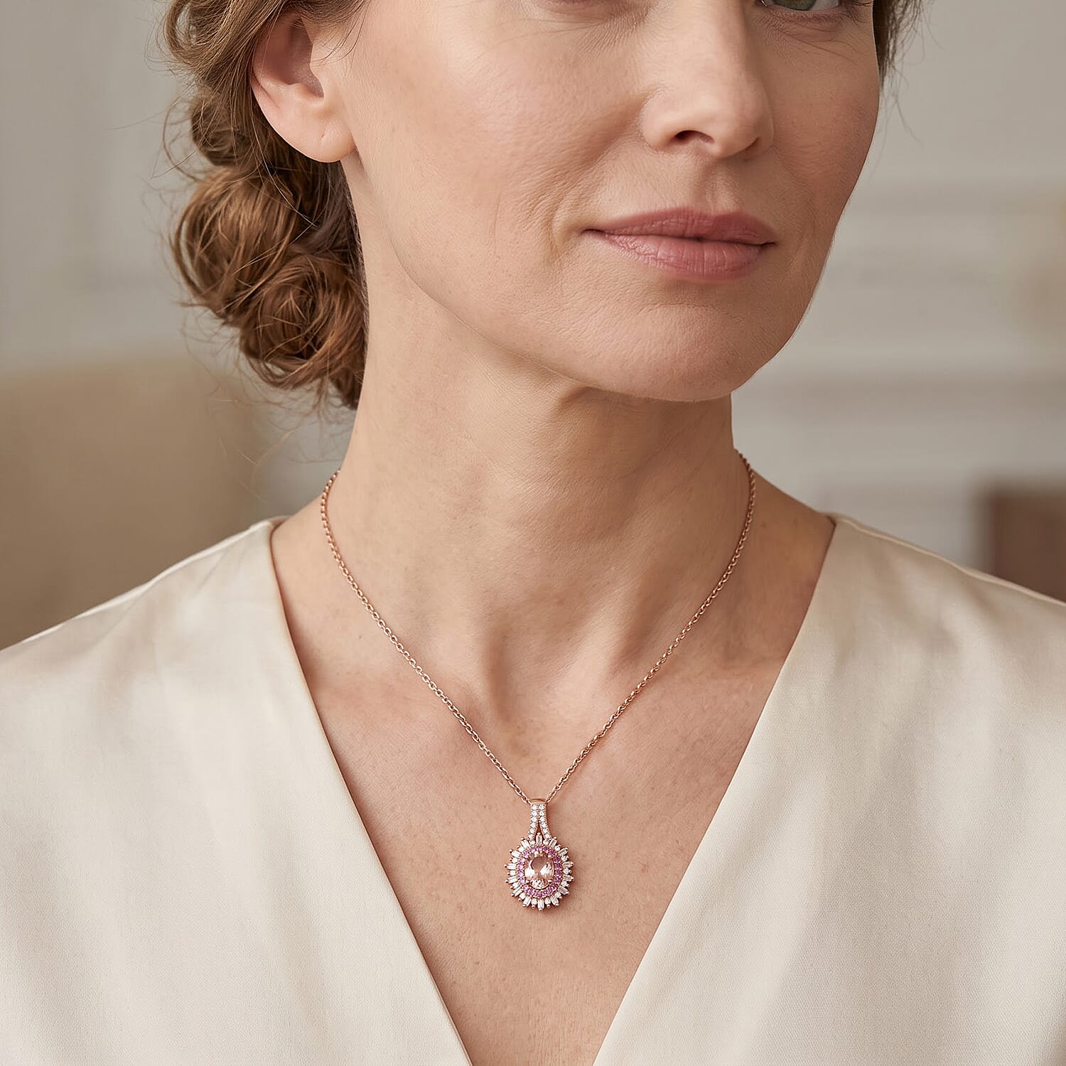 D'Joy Premium Marropino Morganite and Multi Gemstone 1.90 ctw Pendant Necklace in 18K Vermeil Rose Gold Over Sterling Silver 20 Inches