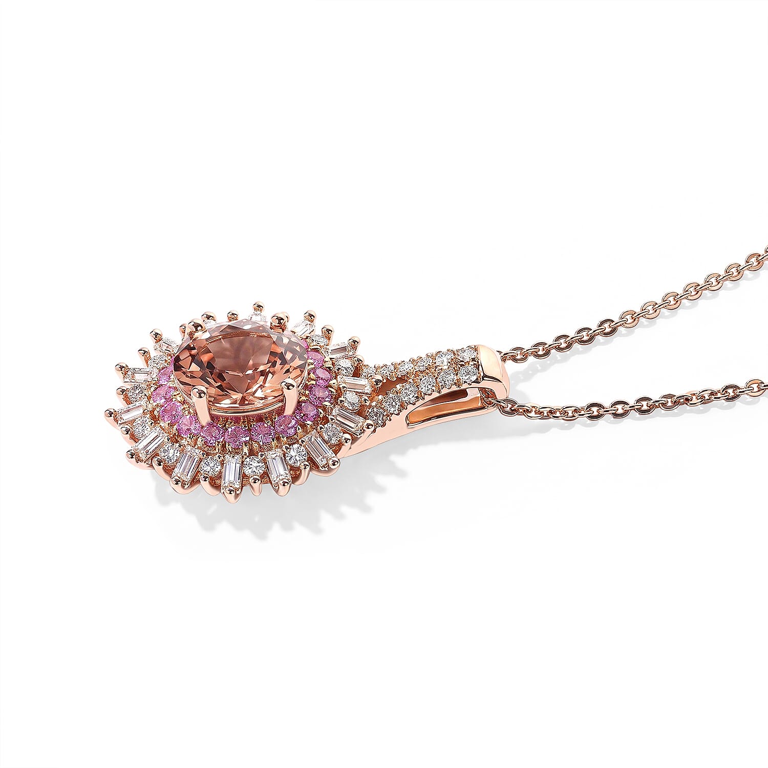 D'Joy Premium Marropino Morganite and Multi Gemstone 1.90 ctw Pendant Necklace in 18K Vermeil Rose Gold Over Sterling Silver 20 Inches