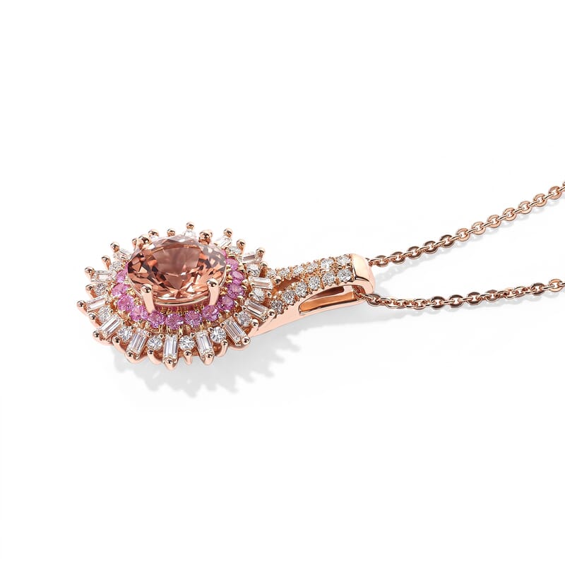 D'Joy Premium Marropino Morganite and Multi Gemstone 1.90 ctw Pendant Necklace in 18K Vermeil Rose Gold Over Sterling Silver 20 Inches