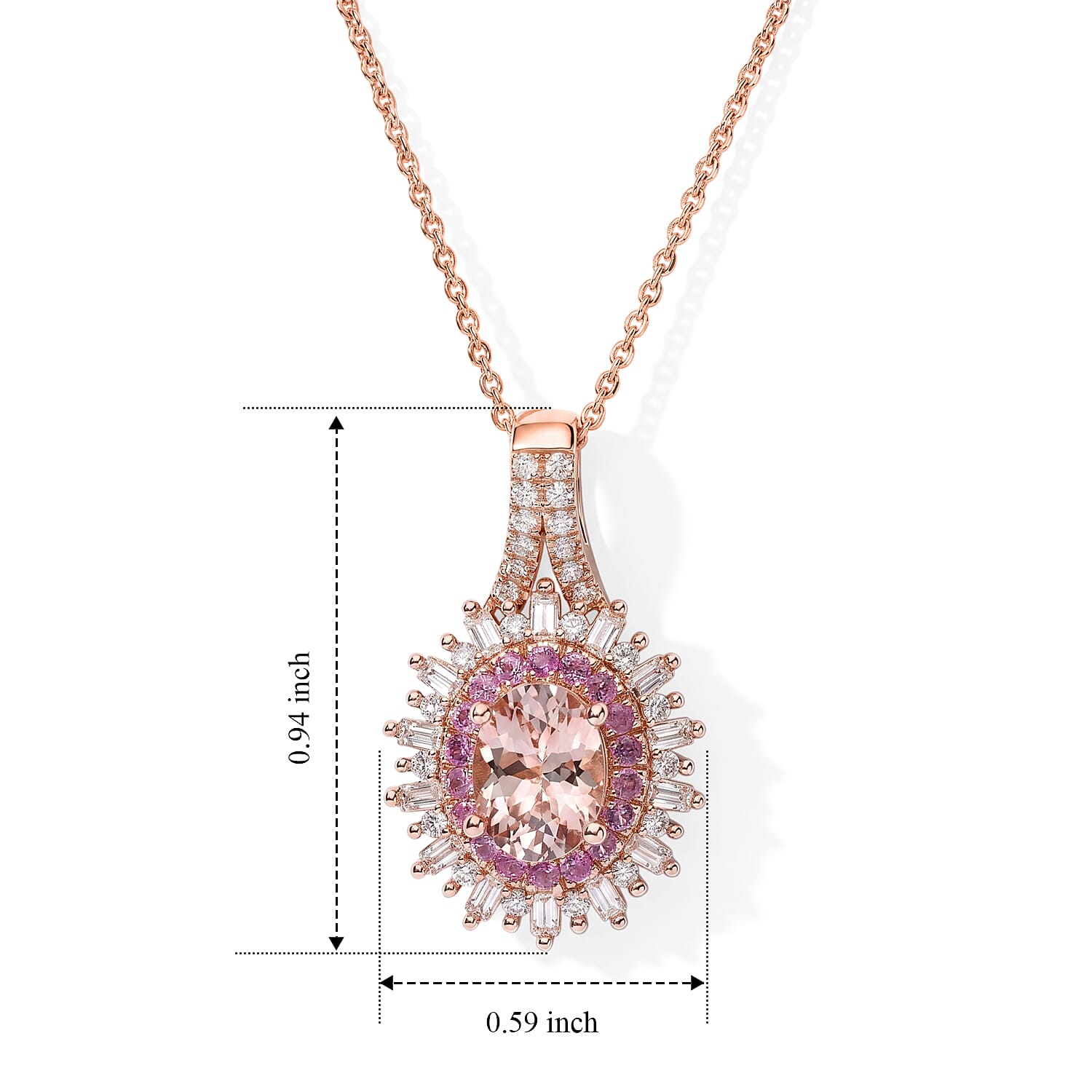D'Joy Premium Marropino Morganite and Multi Gemstone 1.90 ctw Pendant Necklace in 18K Vermeil Rose Gold Over Sterling Silver 20 Inches