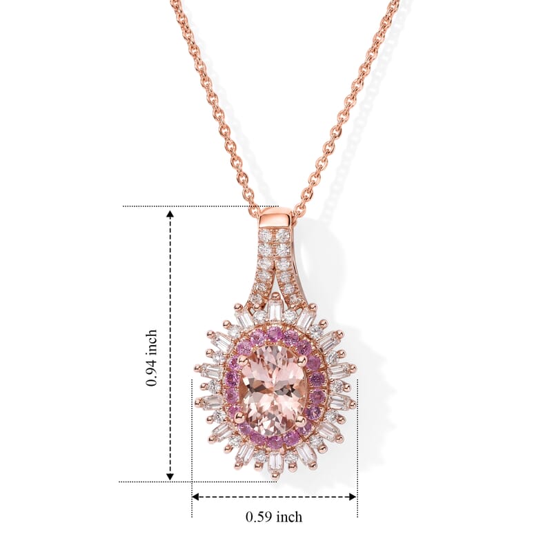 D'Joy Premium Marropino Morganite and Multi Gemstone 1.90 ctw Pendant Necklace in 18K Vermeil Rose Gold Over Sterling Silver 20 Inches