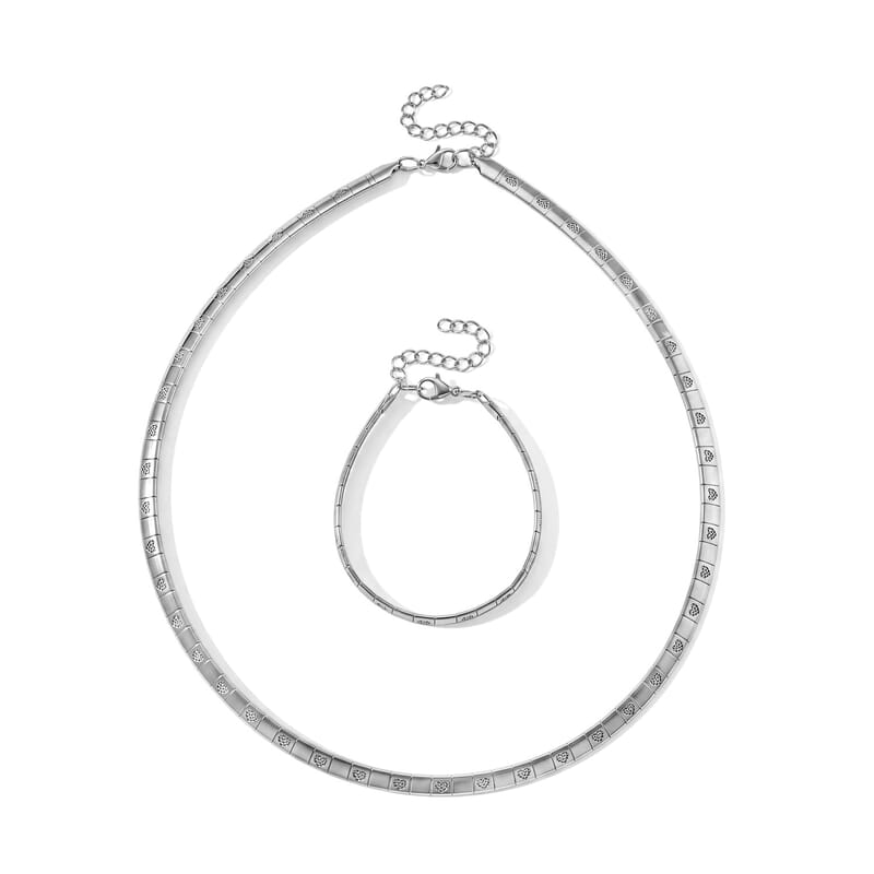 Designer Inspired Modern Mosaic Set of 2 Necklace (20–22 Inches) & Bracelet (7.5–9.5 Inches) in Stainless Steel