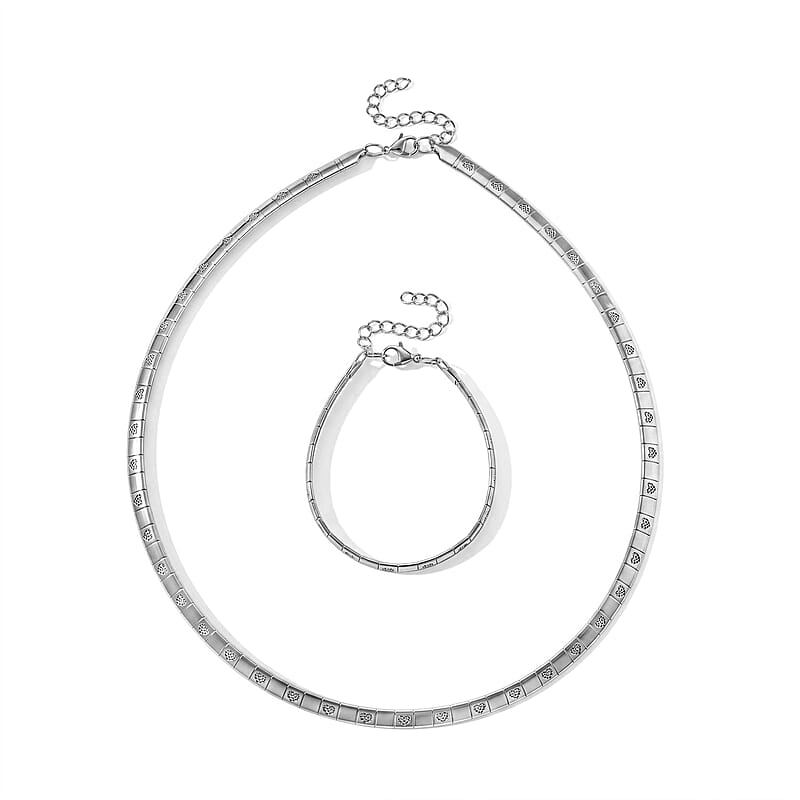 2 Piece Set - Fancy Necklace (20-22 Inches) and Bracelet (7.5-9.5In) in Stainless Steel