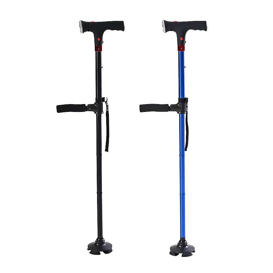 Soulsmart Set of 2 Black and Blue 2 Handles Foldable Smart Easy Up Cane with LED Light