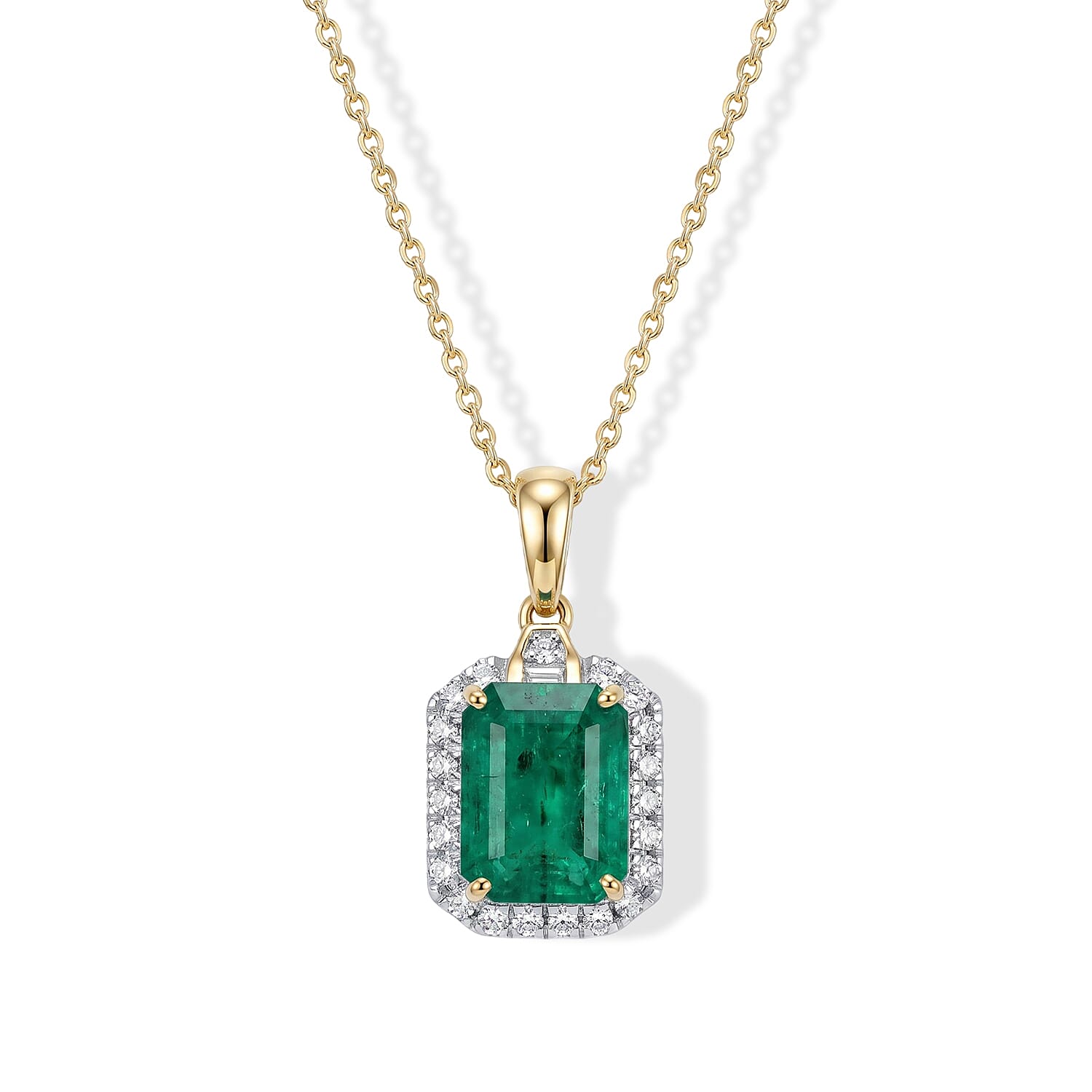 Certified and Appraised Luxoro AAA Kagem Zambian Emerald and Diamond I2 2.70 ctw Pendant Necklace (18 Inches) in 10K Yellow Gold