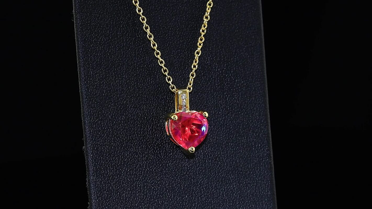 EverTrue Volcanic Triplet Quartz and Moissanite 4.00 ctw Pendant in 18K YG Plated with ION Plated YG Stainless Steel Necklace 20 Inches