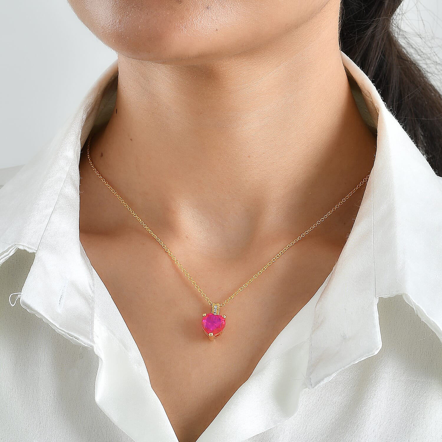 EverTrue Volcanic Triplet Quartz and Moissanite 4.00 ctw Pendant in 18K YG Plated with ION Plated YG Stainless Steel Necklace 20 Inches