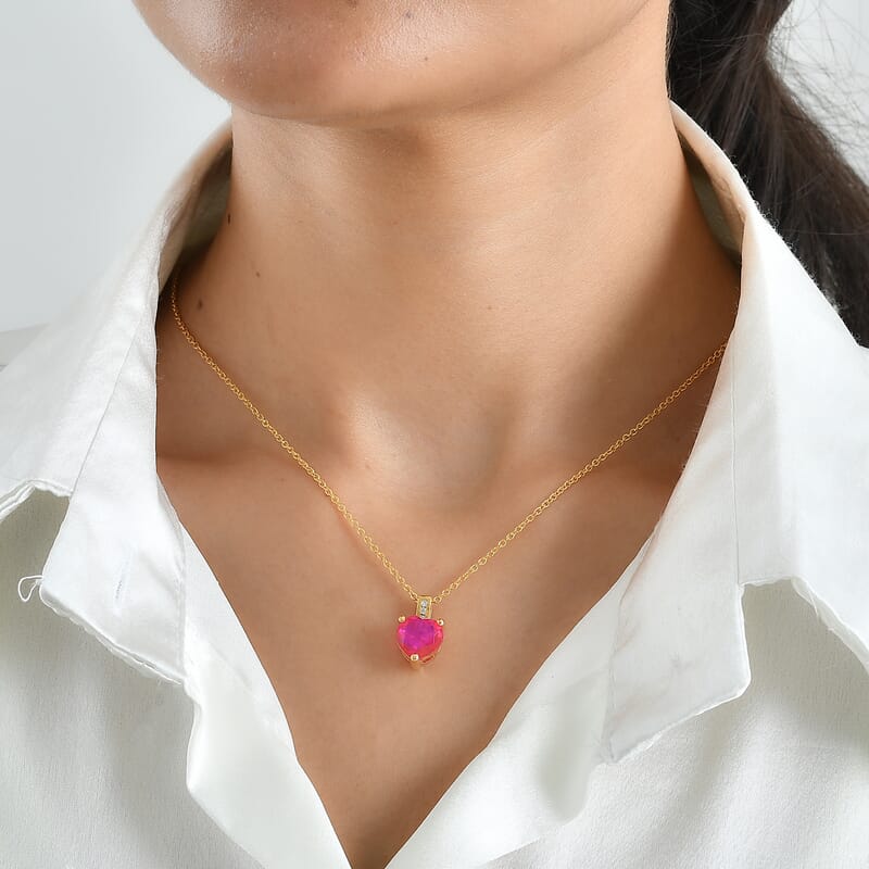 EverTrue Volcanic Triplet Quartz and Moissanite 4.00 ctw Pendant in 18K YG Plated with ION Plated YG Stainless Steel Necklace 20 Inches
