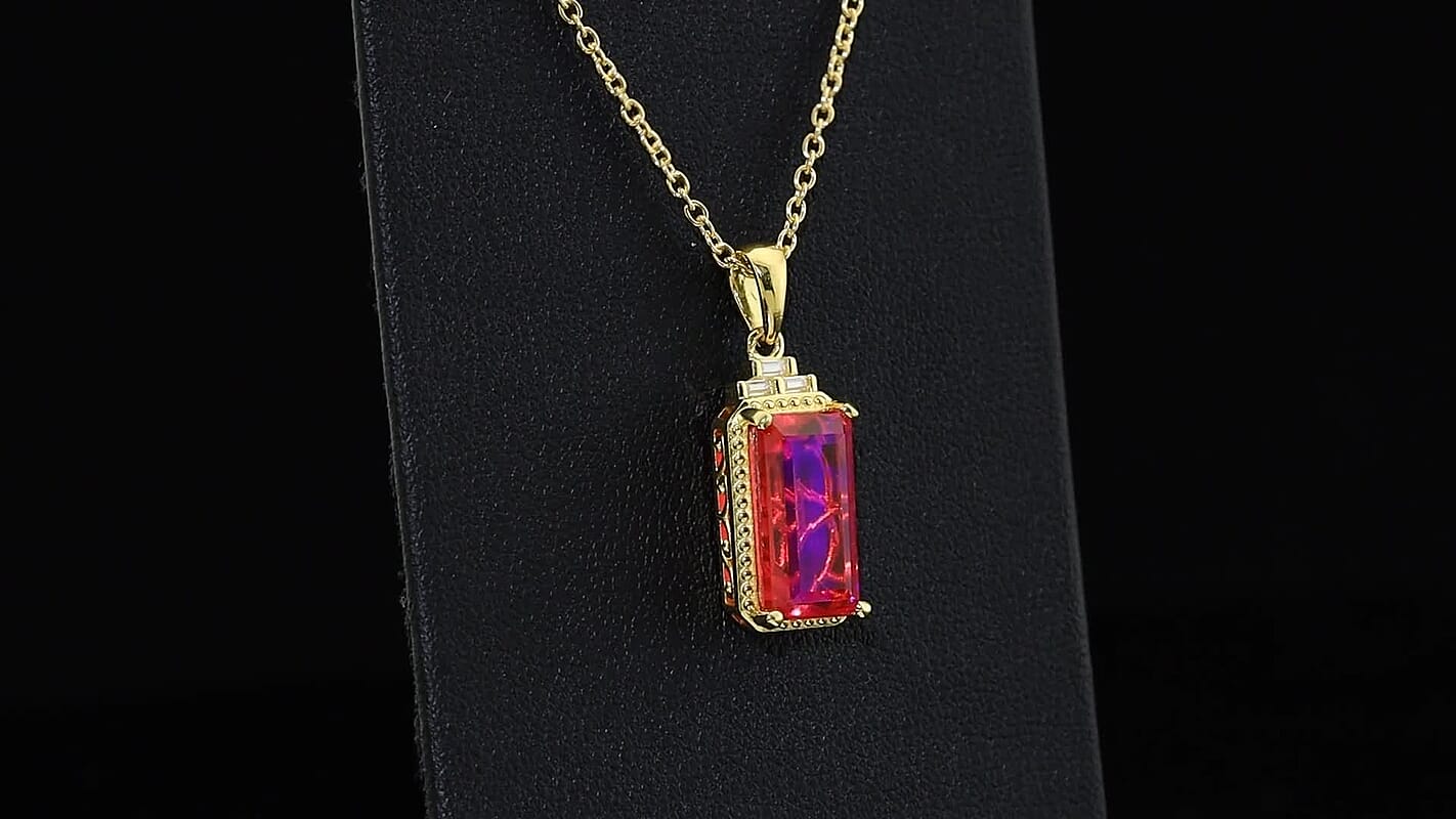 EverTrue Volcanic Quartz (Triplet) and Moissanite 4.60 ctw Pendant in 18K YG Plated with ION Plated YG Stainless Steel Necklace 20 Inches