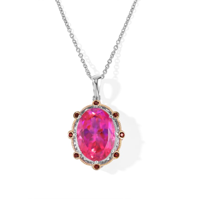 EverTrue Volcanic Triplet Quartz and Mozambique Garnet 14.30 ctw Pendant in 18K YG Plated and Platinum Bond with Stainless Steel Necklace 20 Inches