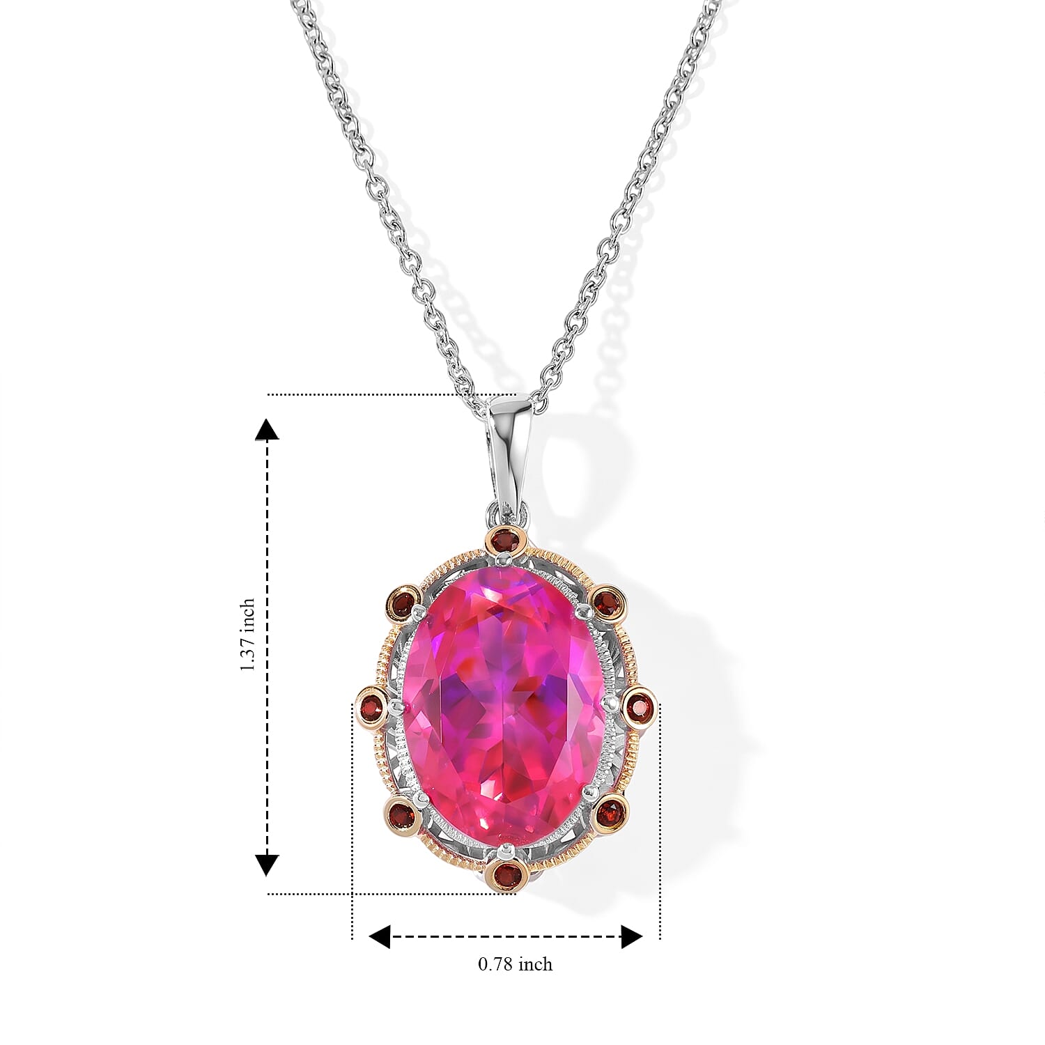EverTrue Volcanic Triplet Quartz and Mozambique Garnet 14.30 ctw Pendant in 18K YG Plated and Platinum Bond with Stainless Steel Necklace 20 Inches