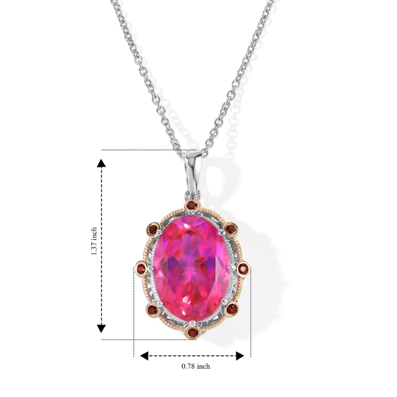 EverTrue Volcanic Triplet Quartz and Mozambique Garnet 14.30 ctw Pendant in 18K YG Plated and Platinum Bond with Stainless Steel Necklace 20 Inches