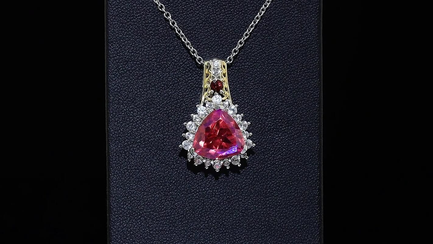 EverTrue Volcanic Triplet Quartz and Multi Gemstone 7.50 ctw Pendant in 18K YG Plated and Platinum Bond with Stainless Steel Necklace 20 Inches